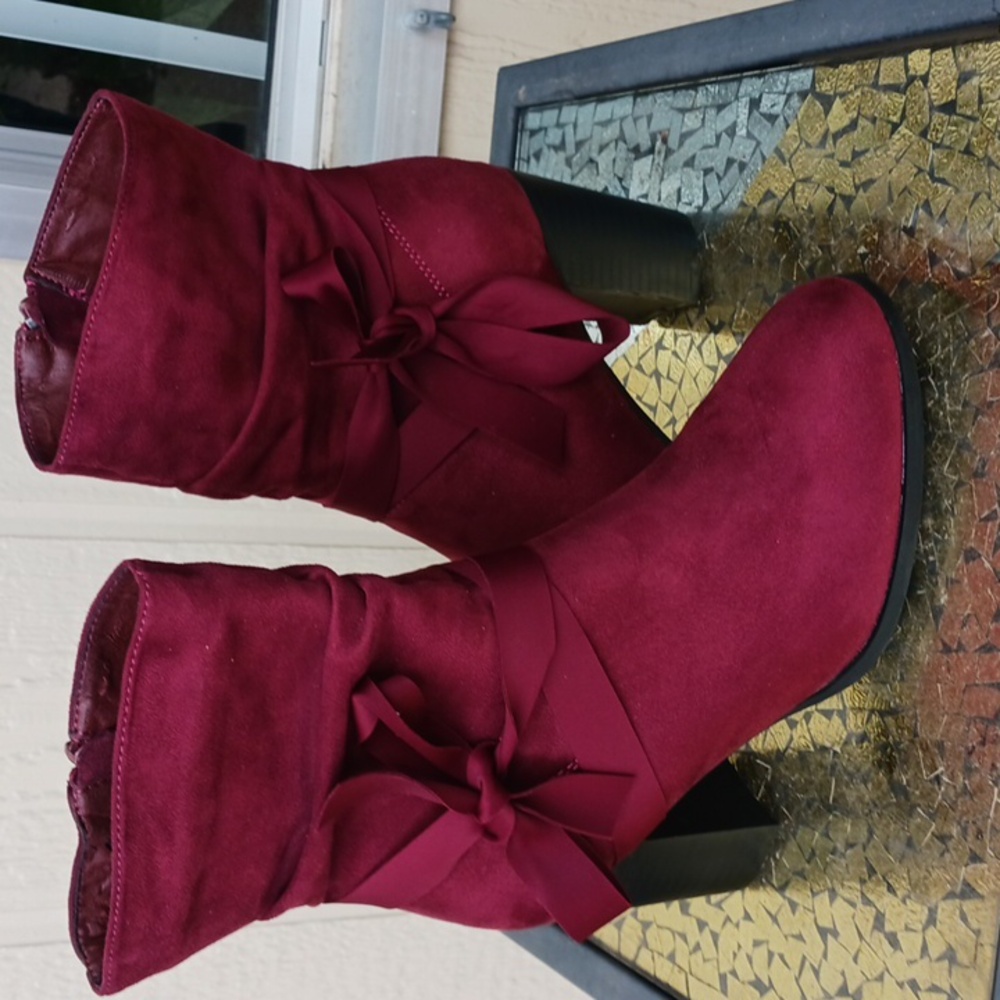 Allegra K Maroon Heeled Boots
